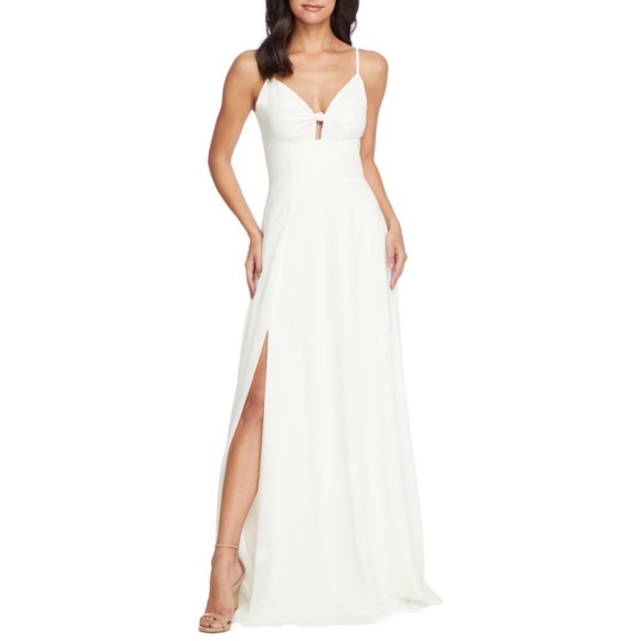 NEW DRESS THE POPULATION Cambria WHITE Chiffon TIE BODICE Flowing DRESS Gown S - Picture 10 of 12